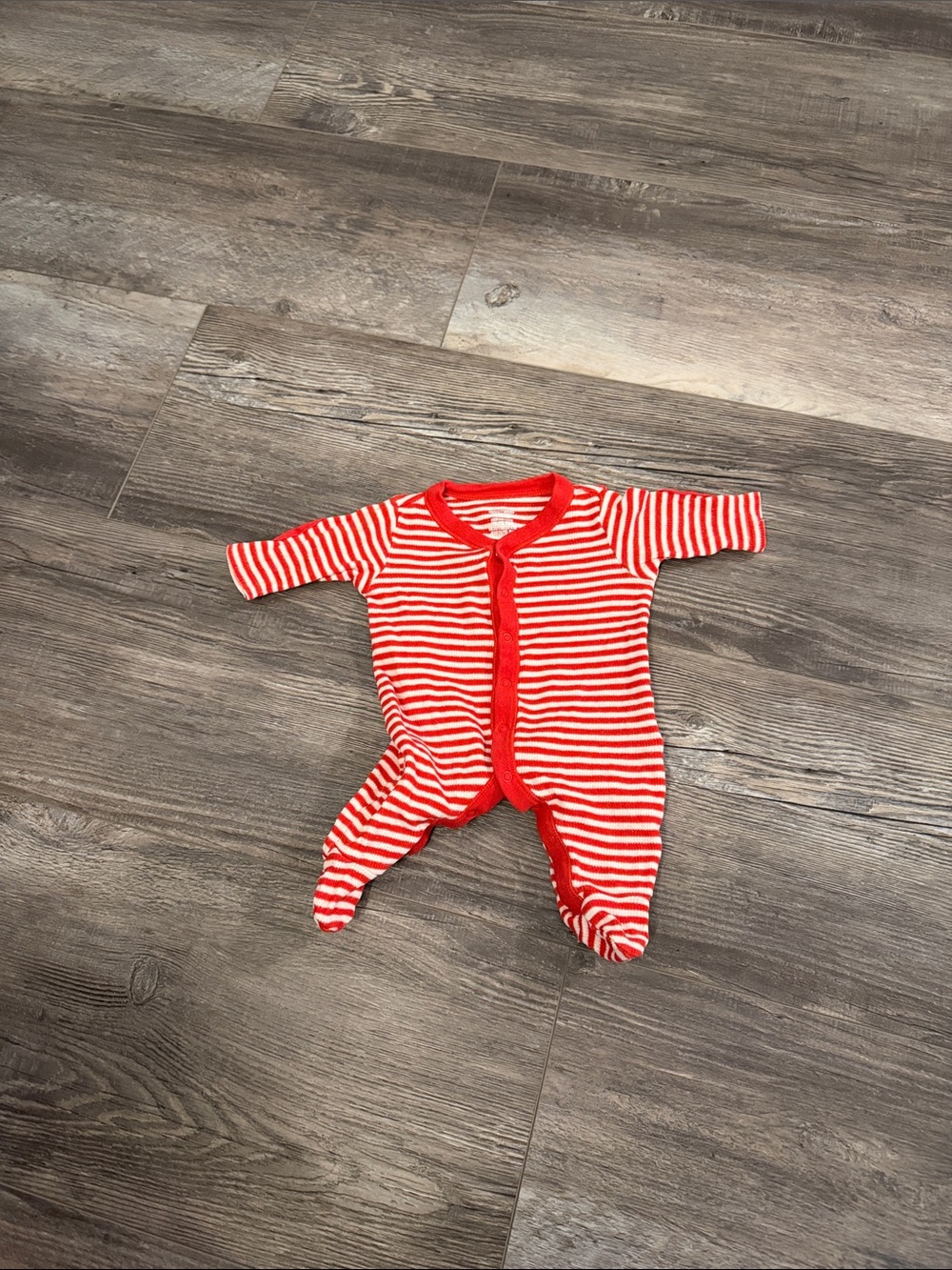 Old Navy Red & White Striped Baby One-Piece Footed Romper